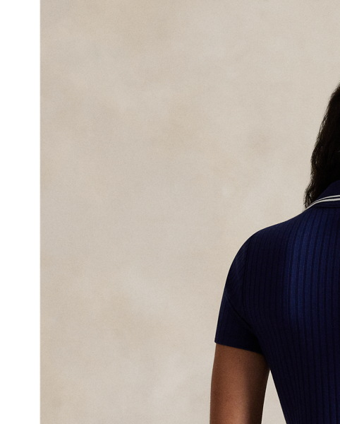 This Slim Fit Polo shirt has a lightweight, rib-knit texture achieved through a drop-needle knitting technique and features cricket-inspired striped trim at the collar and placket.
