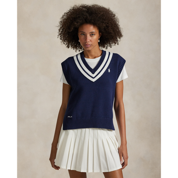 Inspired by the classic cricket jumper, this knit waistcoat features contrast stripes at its V-neckline and is embroidered with our signature "RLX" logo.