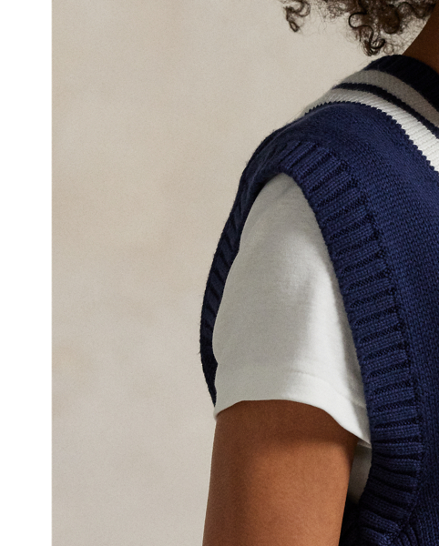 Inspired by the classic cricket jumper, this knit waistcoat features contrast stripes at its V-neckline and is embroidered with our signature "RLX" logo.
