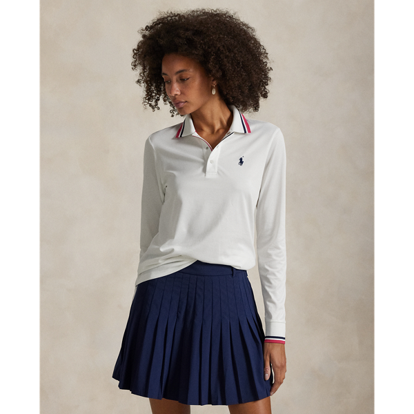 Crafted with jersey that has been washed for softness, this Tailored Fit long-sleeve Polo shirt is detailed with striped tipping and combines our signature embroidered Pony and "RLX" logo.