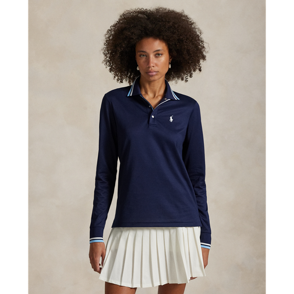 Crafted with jersey that has been washed for softness, this Tailored Fit long-sleeve Polo shirt is detailed with striped tipping and combines our signature embroidered Pony and "RLX" logo.
