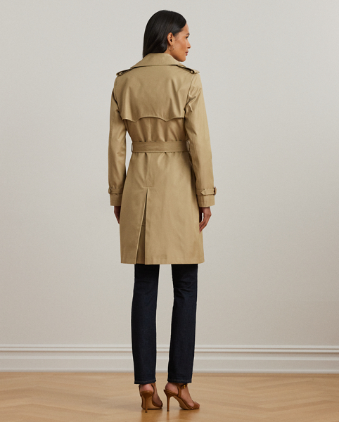 Rendered in a soft cotton blend, Lauren's take on the trench coat showcases traditional styling details, including a double-breasted silhouette and buttoned shoulder epaulets. A buckled self-belt accentuates the waist, while "Lauren Ralph Lauren Lauren"-engraved horn-effect buttons lend a signature finish.