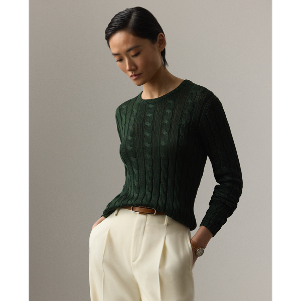 Our iconic cable-knit crewneck jumper melds impeccable craftsmanship with the refined luxury of high-shine silk, which is specially selected for its soft hand and beautiful sheen.