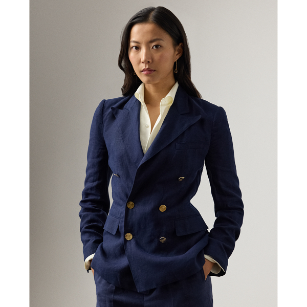 Debuted as a men's sporting style in 19th-century Britain, the double-breasted jacket is one of  Ralph Lauren Lauren's enduring signatures. This version of the iconic Camden is crafted with rustic-yet-chic linen in a classic construction for season-spanning wear. Our signature polished buttons complete the look.