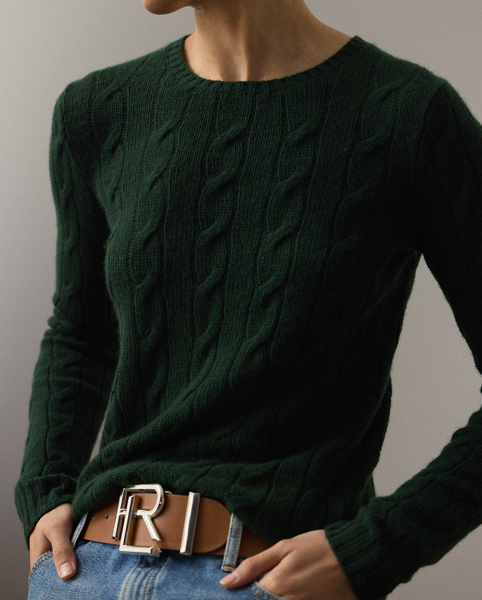 A timeless icon designed to stand the test of time, our Cradle to Cradle Certified (C2C Certified) Gold Cable-Knit Crewneck Jumper is knit with fine cashmere fibres sourced in Italy, dyed in rich hues and features a re-imagined cotton signature label. C2C certification is the global standard for products that are safe and circular. Ralph Lauren Lauren partnered with an independent assessment body to ensure that every component of this jumper meets the C2C Certified Product Standards set by the Cradle to Cradle Products Innovation Institute (C2CPII).