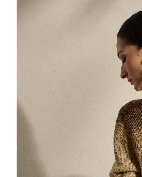 Taking cues from menswear, this version of our rollneck jumper is cut for a slightly oversize fit. Spun with a twisted jersey stitch, this intarsia-knit style is crafted from a blend of linen, silk, cotton and cashmere yarns, which have been plied-up for hand knitting and arranged to create a beautiful ombré effect.