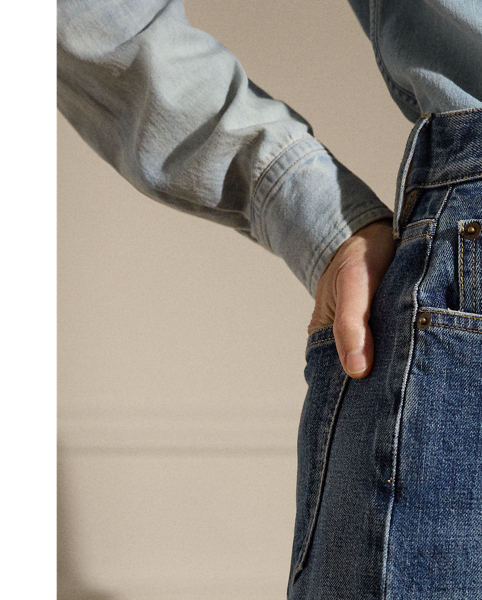 Designed with a high rise and the perfect baggy, wide-leg silhouette, the Novah jean is crafted in Italy from Japanese comfort stretch cotton denim, which is distinguished by its versatile medium wash. A " Ralph Lauren Lauren Made in Italy"-debossed leather patch adorns the back waist.