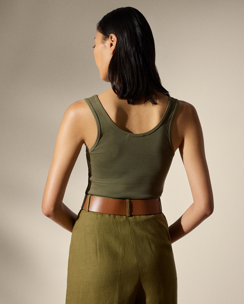 Crafted from lightweight, rib-knit cotton-blend jersey, which is valued for its optimal balance of softness and stretch, this essential tank top is finished with Ralph Lauren Lauren's signature embroidered on the hem.
