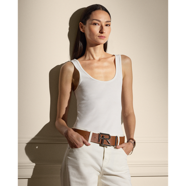 Crafted from lightweight, rib-knit cotton-blend jersey, which is valued for its optimal balance of softness and stretch, this essential tank top is finished with  Ralph Lauren Lauren's signature embroidered on the hem.