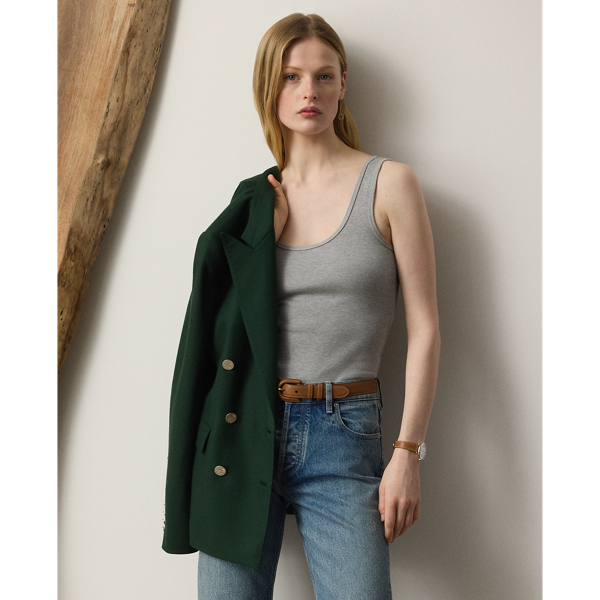 Crafted from lightweight, rib-knit cotton-blend jersey, which is valued for its optimal balance of softness and stretch, this essential tank top is finished with Ralph Lauren Lauren's signature embroidered on the hem.