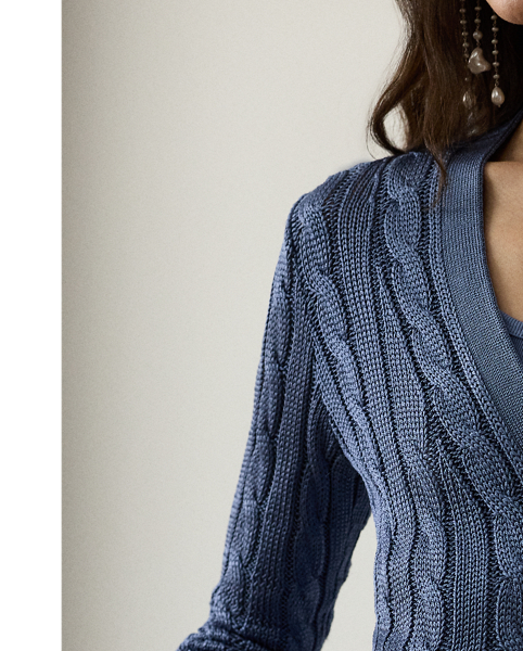 Our iconic cable-knit cardigan jumper combines impeccable crafting with the refined luxury of high-shine silk, which is specially selected for its soft hand feel and beautiful sheen.