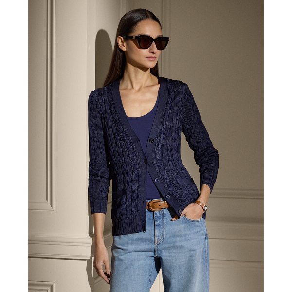 Our iconic cable-knit cardigan jumper combines impeccable crafting with the refined luxury of high-shine silk, which is specially selected for its soft hand feel and beautiful sheen.