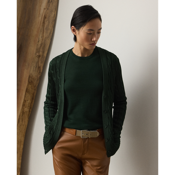 Our iconic cable-knit cardigan jumper combines impeccable crafting with the refined luxury of high-shine silk, which is specially selected for its soft hand feel and beautiful sheen.