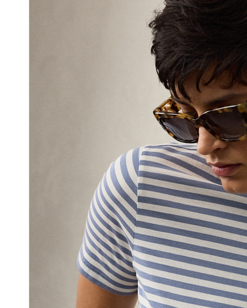 Crafted with striped cotton jersey, the Hallie tee is embroidered with  Ralph Lauren Lauren's script logo at the hem for a signature finish.