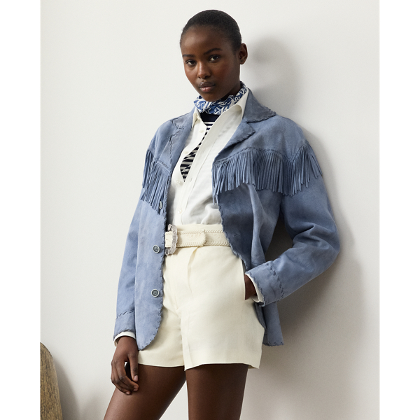 Specially treated for a vintage appearance, the Rennie jacket is crafted with supple lamb suede that's manually prepared with a two-tone wax, resulting in beautiful highs and lows of colour. Showcasing Mr Lauren's commitment to fine Italian crafting, this jacket is detailed by hand with whipstitching and fringe trim for a Western-inspired finish.