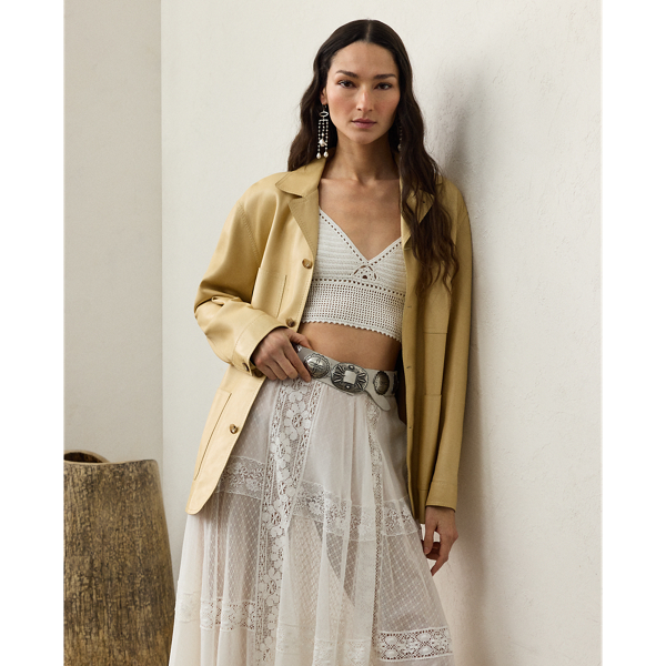 Inspired by classic workwear pieces, the Adrianna jacket is equipped with patch pockets at the chest and waist, including an additional internal pocket at the right chest. Italian-made, this oversize style is crafted with ultrasoft, smooth nappa plonge lambskin for a clean, modern look.