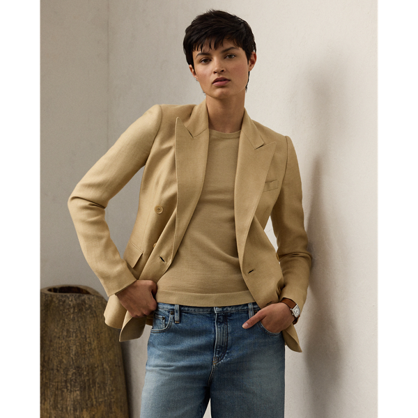 Debuted as a men's sporting style in 19th-century Britain, the double-breasted jacket is one of  Ralph Lauren Lauren's enduring signatures. This version of the iconic Camden is crafted from a cashmere-and-linen twill and then accented with genuine mother-of-pearl buttons.