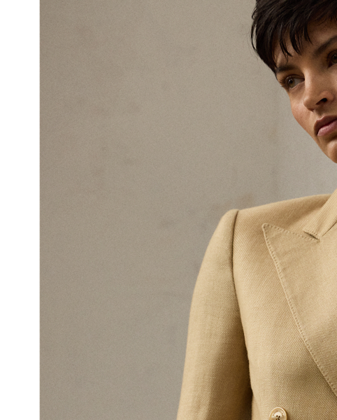 Debuted as a men's sporting style in 19th-century Britain, the double-breasted jacket is one of  Ralph Lauren Lauren's enduring signatures. This version of the iconic Camden is crafted from a cashmere-and-linen twill and then accented with genuine mother-of-pearl buttons.