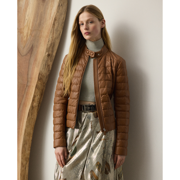 An avid car collector, Mr Lauren's vast collection serves as a key source of inspiration for the Pre-Autumn 2025 Collection, which is evident in the Roslin down coat. Cut for a figure-skimming silhouette, the Roslin is constructed from supple, channel-quilted nappa lambskin, resembling the interior of one of Mr Lauren's iconic vehicles. A snapped band collar, zip pockets and zip gussets on the cuffs afford a chic, downtown feel.