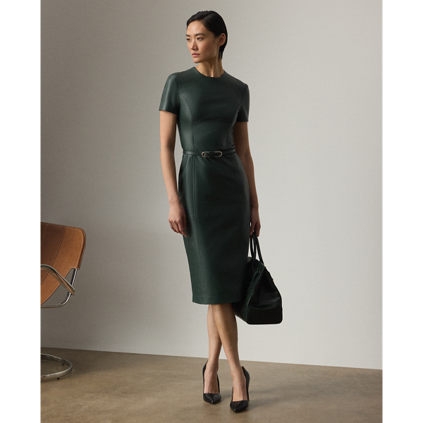 An avid automobile collector, Mr Lauren's vast car collection serves as a key source of inspiration for Pre-Autumn 2025 Collection, which is evident in the Bethanne day dress. Cut for a figure-skimming silhouette, the Bethanne is crafted from supple nappa lambskin in the season's dark racing green hue – a colour directly inspired by one of Mr Lauren's iconic vehicles. Side panels, princess seams and back waist darts enhance its sleek design.