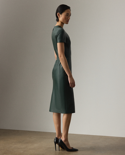An avid automobile collector, Mr Lauren's vast car collection serves as a key source of inspiration for Pre-Autumn 2025 Collection, which is evident in the Bethanne day dress. Cut for a figure-skimming silhouette, the Bethanne is crafted from supple nappa lambskin in the season's dark racing green hue – a colour directly inspired by one of Mr Lauren's iconic vehicles. Side panels, princess seams and back waist darts enhance its sleek design.
