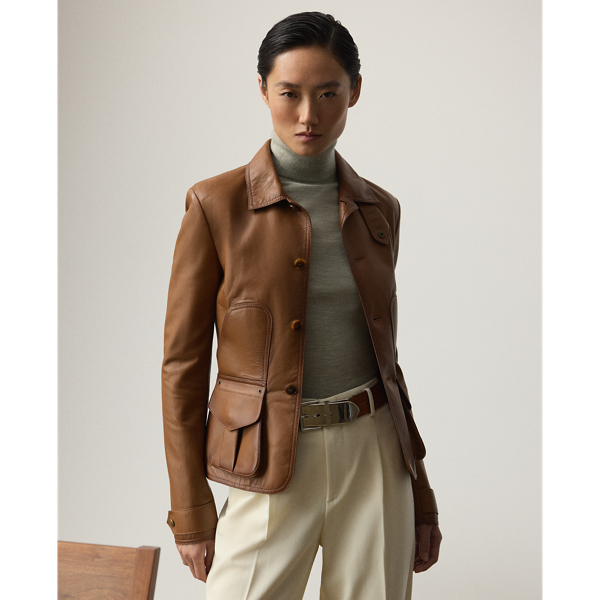 Blending refined luxury with effortless style, Pre-Autumn 2025 celebrates Mr Lauren's commitment to timeless elegance through artisanal designs, sophisticated neutrals and surprising silhouettes, which is evident in the season's Naylor jacket. Crafted with supple nappa lambskin hand-treated with a burnishing technique for a subtle aged appearance, this blazer is designed with an array of iconic  Ralph Lauren Lauren details, including signature snaps, genuine horn buttons and equestrian-style pockets.