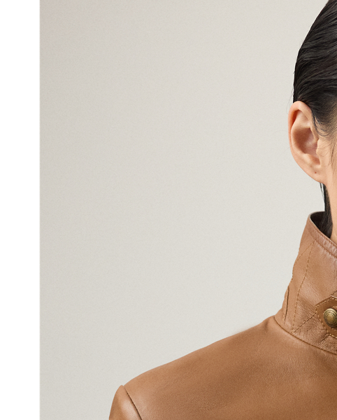 Blending refined luxury with effortless style, Pre-Autumn 2025 celebrates Mr Lauren's commitment to timeless elegance through artisanal designs, sophisticated neutrals and surprising silhouettes, which is evident in the season's Naylor jacket. Crafted with supple nappa lambskin hand-treated with a burnishing technique for a subtle aged appearance, this blazer is designed with an array of iconic  Ralph Lauren Lauren details, including signature snaps, genuine horn buttons and equestrian-style pockets.