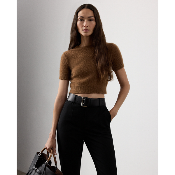 Distinguished by its cropped silhouette, this short-sleeve jumper is spun with a luxurious cashmere-and-alpaca-blend yarn, which is specially brushed to achieve a textural, remarkably soft hand feel. Rib-knit trim and a rich cognac hue complete the look.