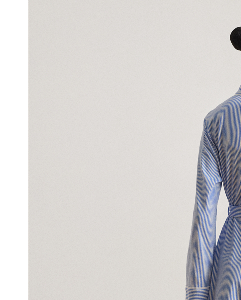 Punctuated by slender stripes, the wrap silhouette of this robe is made with breathable cotton jersey for a comfortable feel. Contrast piping and an "LRL"-embroidered logo on the chest add a sophisticated finishing touch.