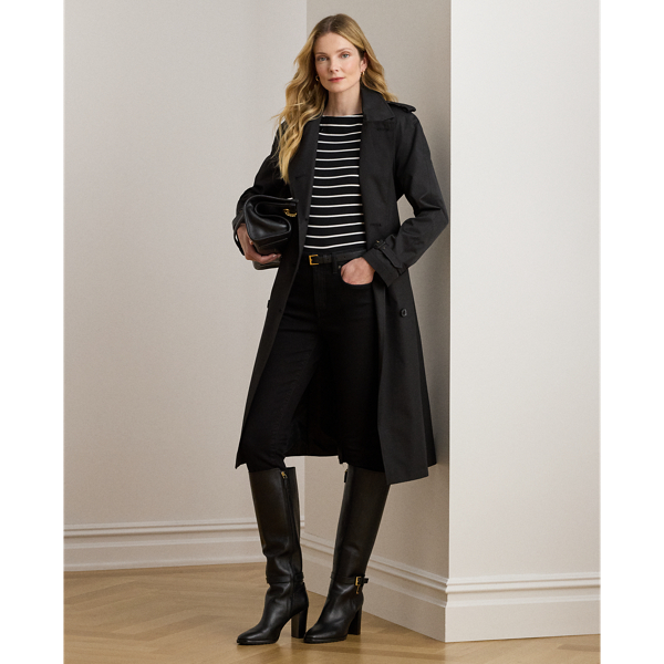 A buckled self-belt enhances the streamlined silhouette of this double-breasted trench coat, which is tailored with a lightweight cotton blend. Buttoned shoulder epaulets and “Lauren  Ralph Lauren Lauren”-engraved horn-effect buttons amp up its sophisticated appeal, while storm flaps and a water-resistant shell protect you from inclement weather.