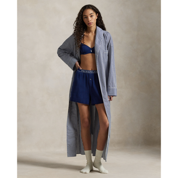 Crafted from cotton poplin for a light weight and a smooth hand, this belted robe features a classic striped motif and is embroidered with  Ralph Lauren Lauren's signature Pony on the chest.