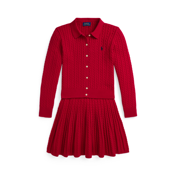 Polo Ralph Lauren Kids' Cotton Polo Cardigan & Skirt Set In Red