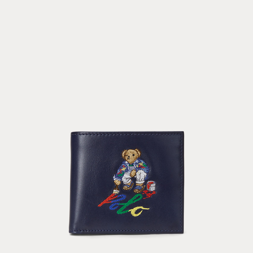 Polo Ralph Lauren Polo Bear Leather Billfold Coin Wallet In Blue