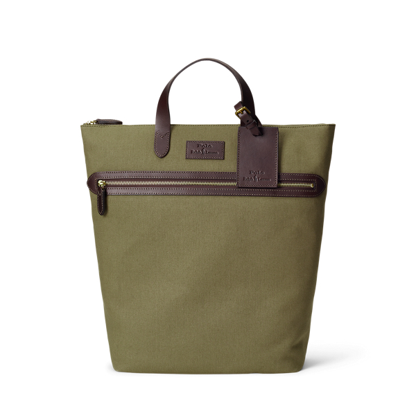 Shop Polo Ralph Lauren Leather-trim Canvas Tote In Green