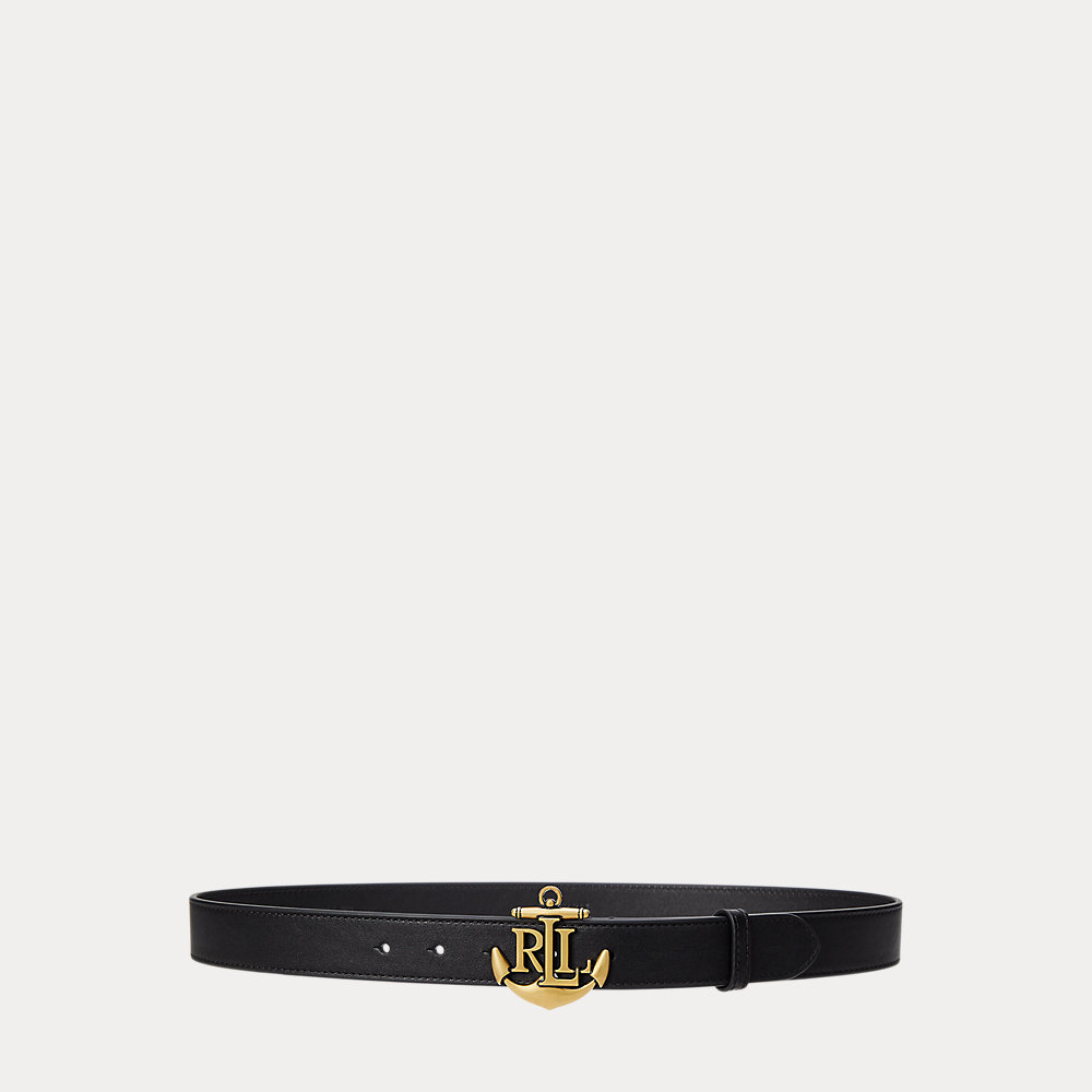 LAURÈN ANCHOR-LOGO LEATHER SKINNY BELT