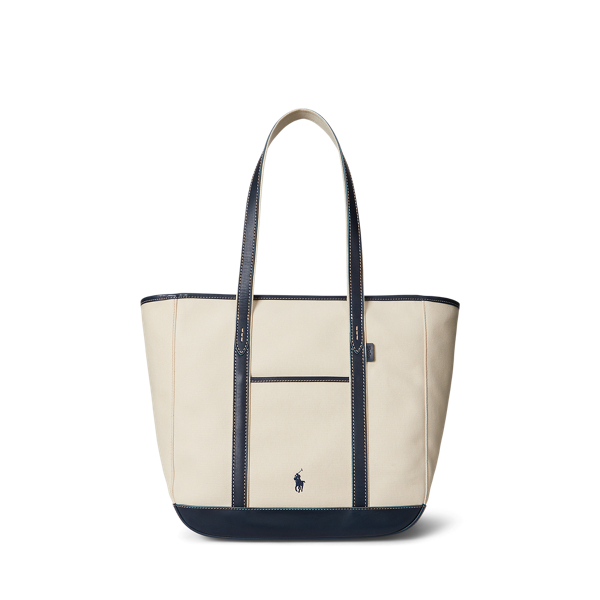 Cabas moyen en toile bordée de cuir - Polo Ralph Lauren - Modalova