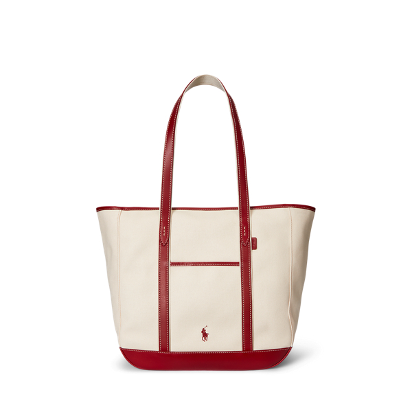 Cabas moyen en toile bordée de cuir - Polo Ralph Lauren - Modalova