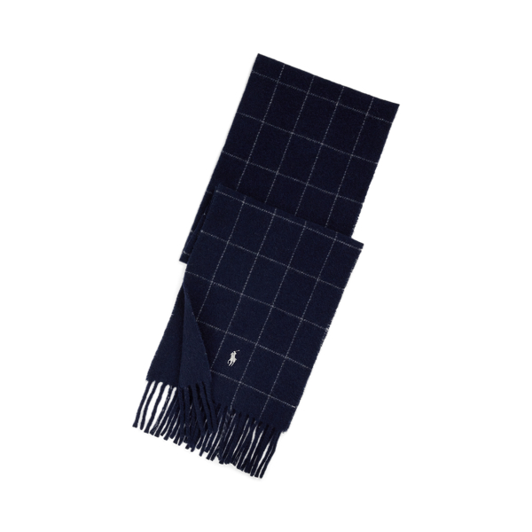 Polo Ralph Lauren Windowpane Plaid Wool-blend Scarf In Blue
