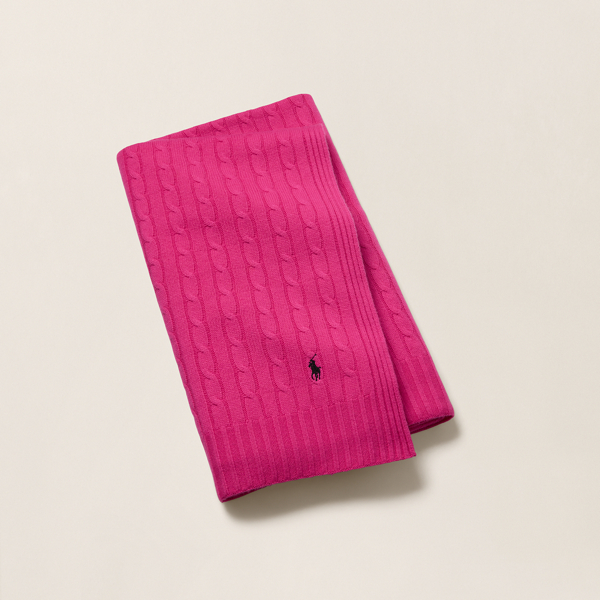 Polo Ralph Lauren Pink Pony Cable Cashmere Throw Blanket In Pink