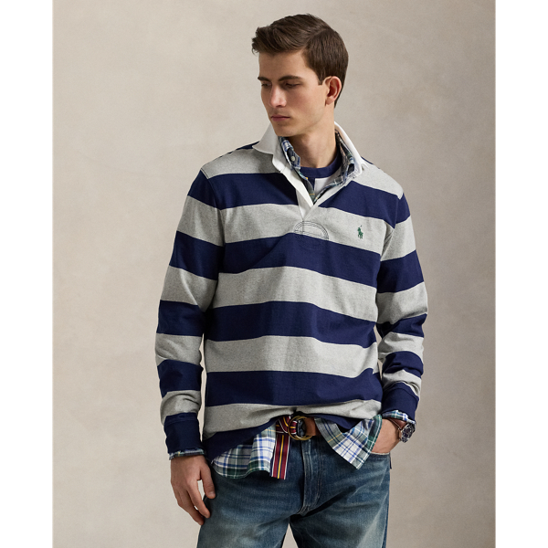 With its athletic details and timeless design, the Iconic Rugby Shirt captures the preppy yet sporty sensibility that has long defined the Polo Ralph Lauren Lauren brand. This version features all the hallmarks of a traditional rugby shirt – the distinctive stripe, white point collar, concealed placket, rubber buttons and rib-knit cuffs. Made from durable cotton jersey, which stays true to the sport's rough-and-tumble heritage, this shirt will stand up to repeated wear on and off the pitch.