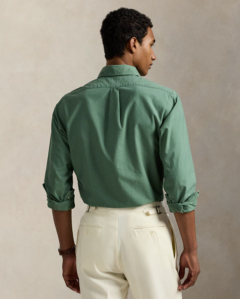 This Slim Fit version of our iconic oxford shirt is garment-dyed and washed for a broken-in look.