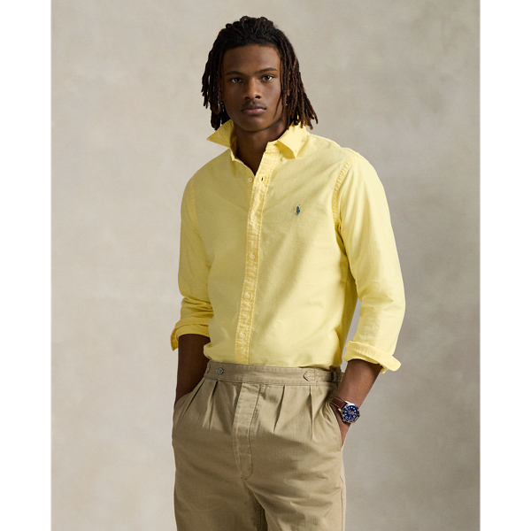 This Slim Fit version of our iconic oxford shirt is garment-dyed and washed for a broken-in look.