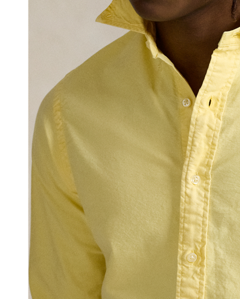 This Slim Fit version of our iconic oxford shirt is garment-dyed and washed for a broken-in look.
