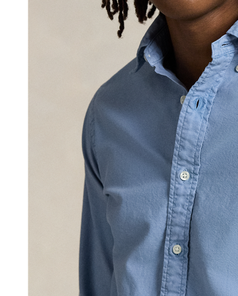 This Slim Fit version of our iconic oxford shirt is garment-dyed and washed for a broken-in look.