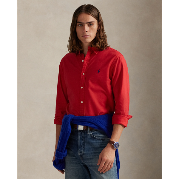 This Slim Fit version of our iconic oxford shirt is garment-dyed and washed for a broken-in look.