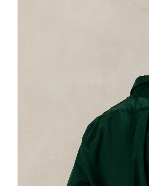 This Slim Fit version of our iconic oxford shirt is garment-dyed and washed for a broken-in look.