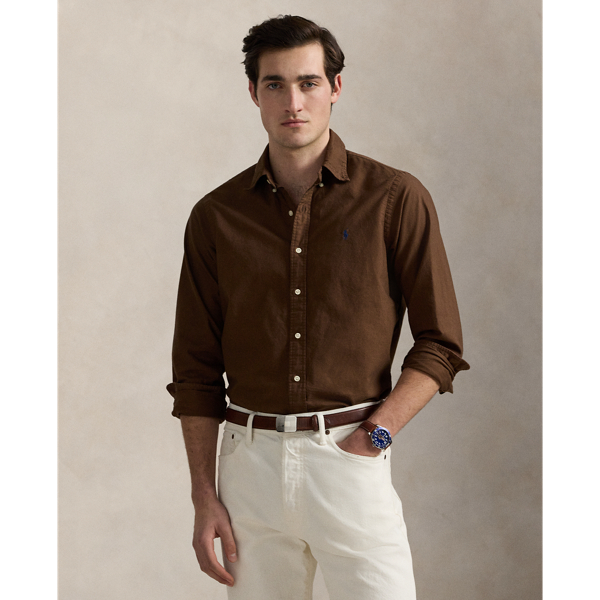 This Slim Fit version of our iconic oxford shirt is garment-dyed and washed for a broken-in look.