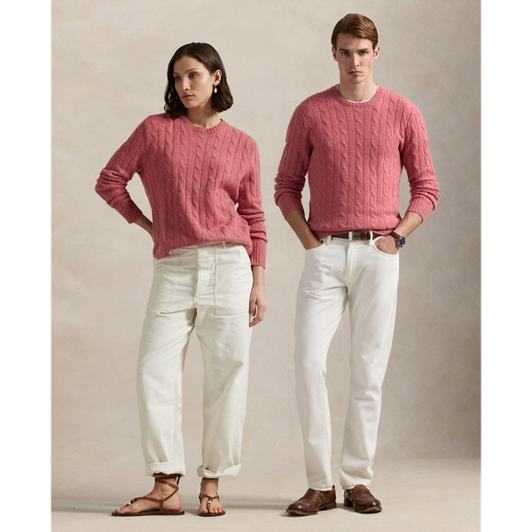 Our unisex cable-knit jumper is a Polo staple dating all the way back to 1973. What hasn't changed is the quality – 100% Italian cashmere – and the seamless way it is knit together. Known as hand-linking, this technique gives the piece an unmistakably attractive shape and soft feel.