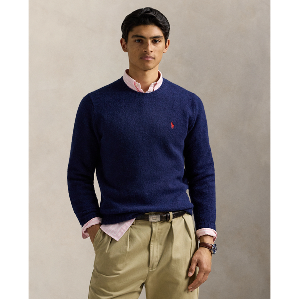 This crewneck jumper is knit from a blend that includes wool and alpaca hair for a soft, fuzzy feel.