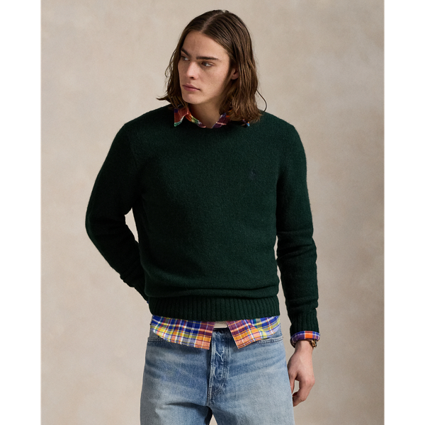 This crewneck jumper is knit from a blend that includes wool and alpaca hair for a soft, fuzzy feel.